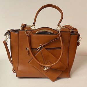 3 Piece Purse Set Trio, Kaari Blue, Cognac Color